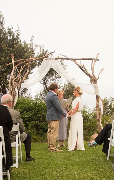 Timber branch ceremony arch. A beautiful frame for your ceremony photos. We can drape in fabric, decorate in florals and greenery or paper flowers.